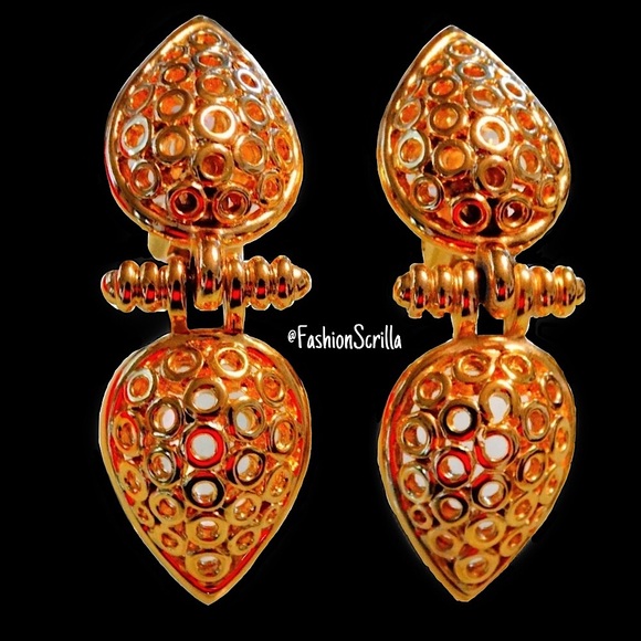 Christian Dior Vintage Mogul Gold Gilt Haute Couture Statement Earring Set - Picture 5 of 5